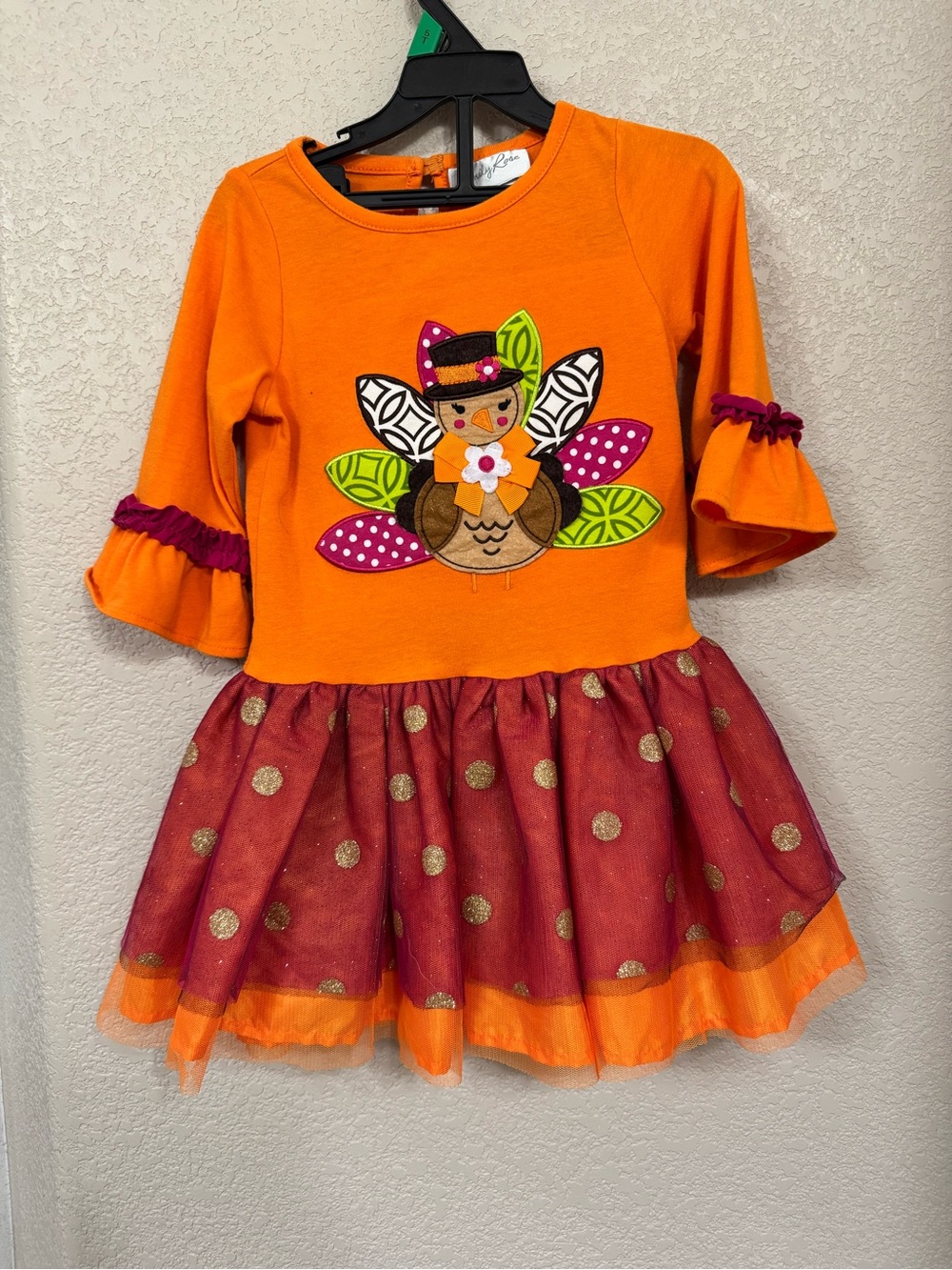 Emily Rose Orange and Burgundy Turkey Applique Tulle Dress